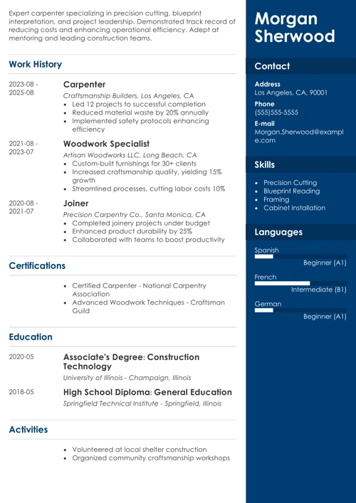 Carpenter Resume Example