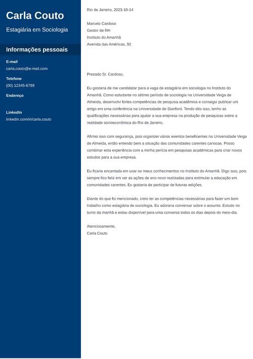 Modelo de carta de apresentação para estágio