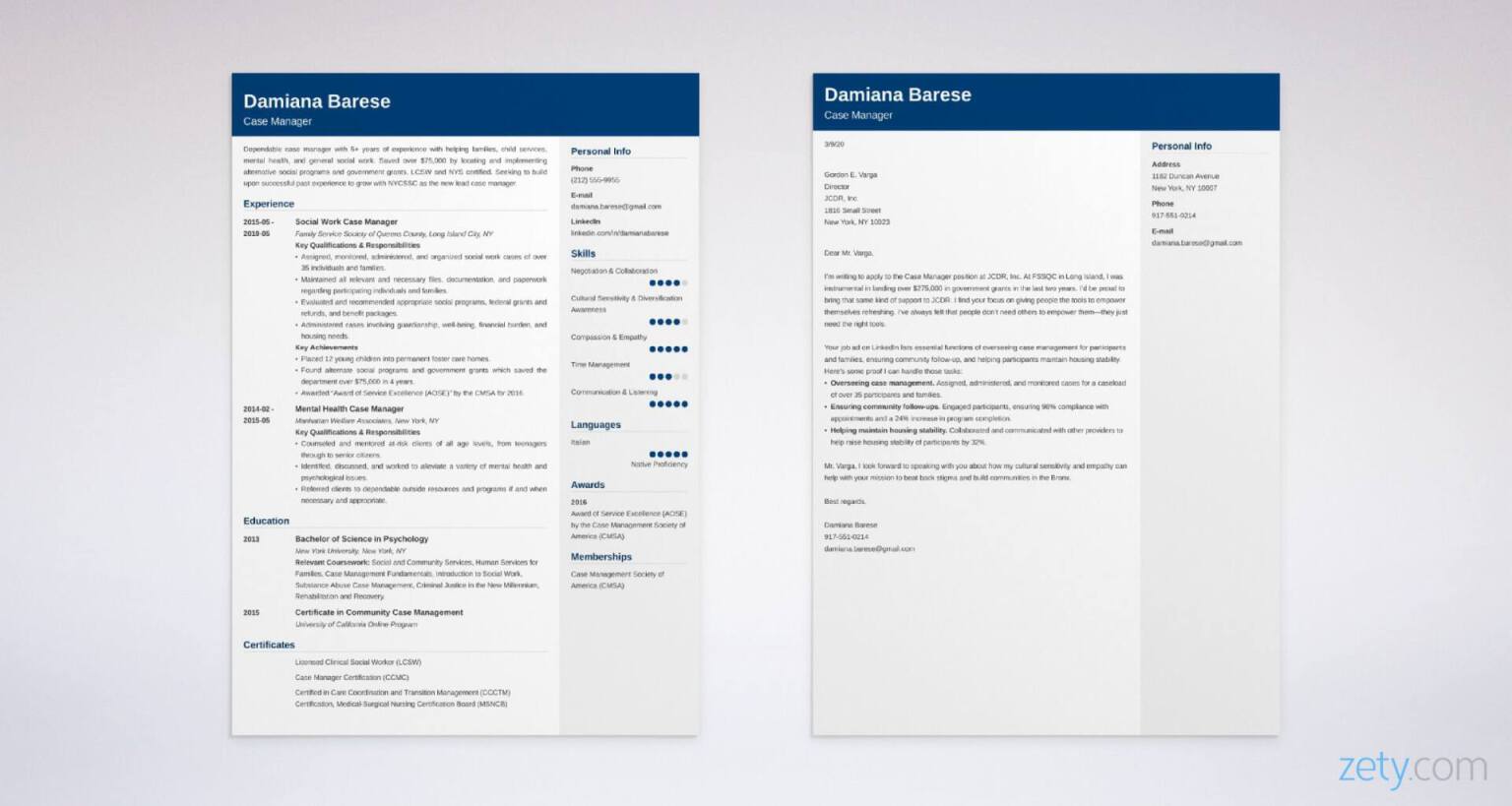 case manager resume and cover letter set