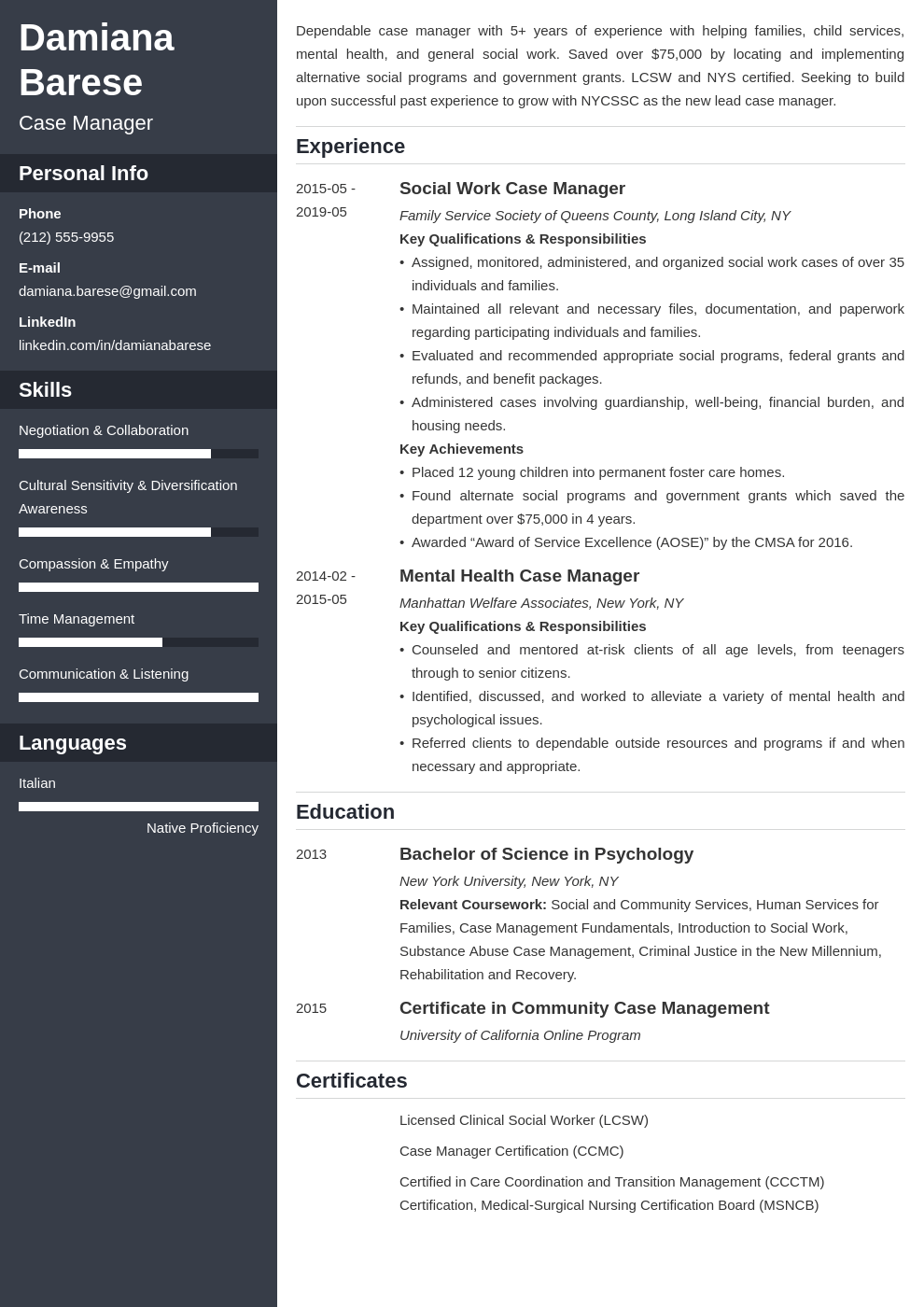case manager resume example template cascade