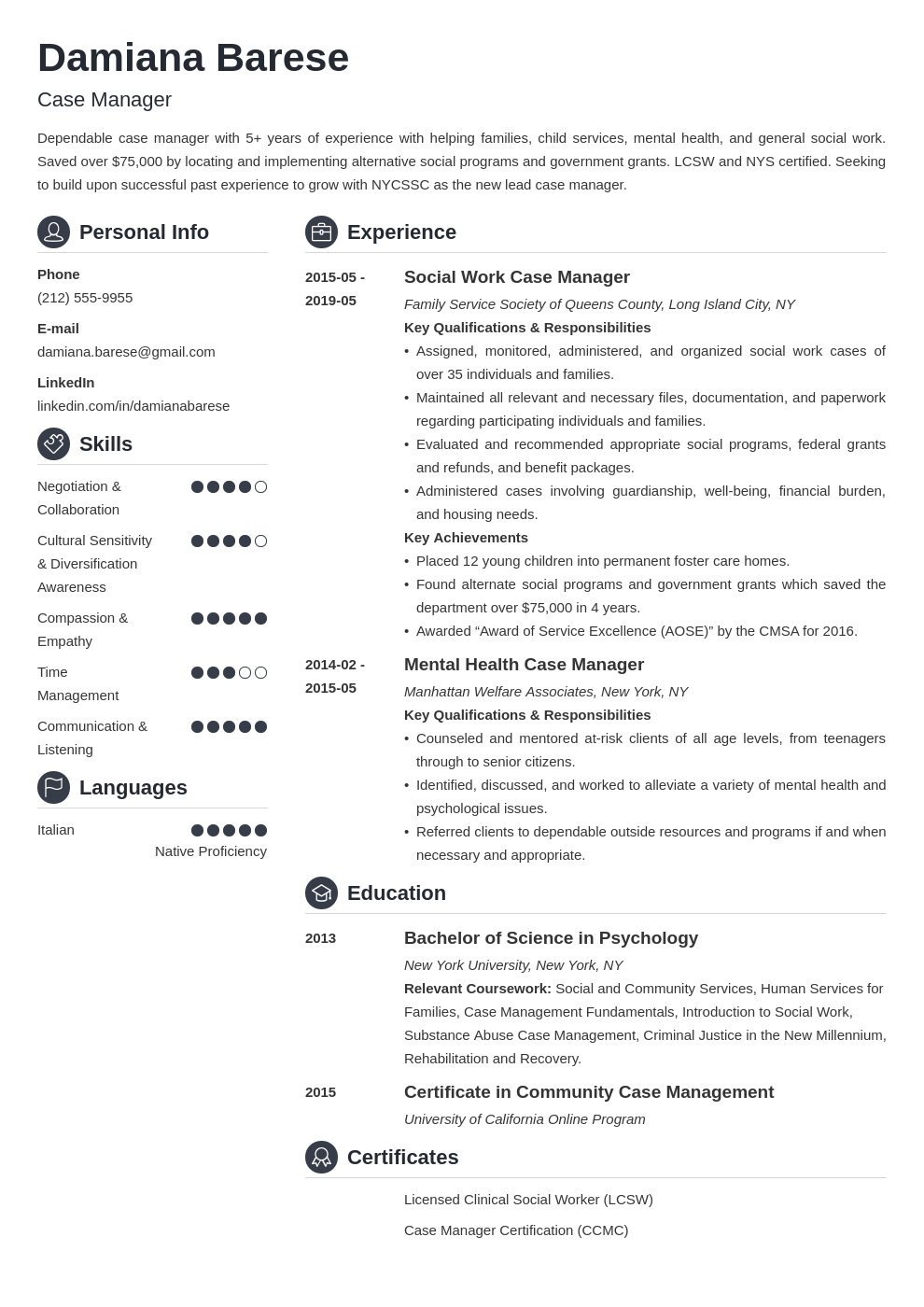 Case Manager Resume Samples Objective Job Description