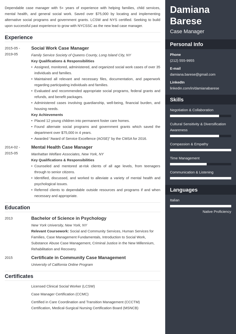 case manager resume example template enfold