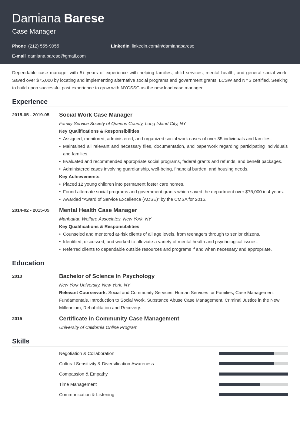 Resume Objective Examples For Case Manager