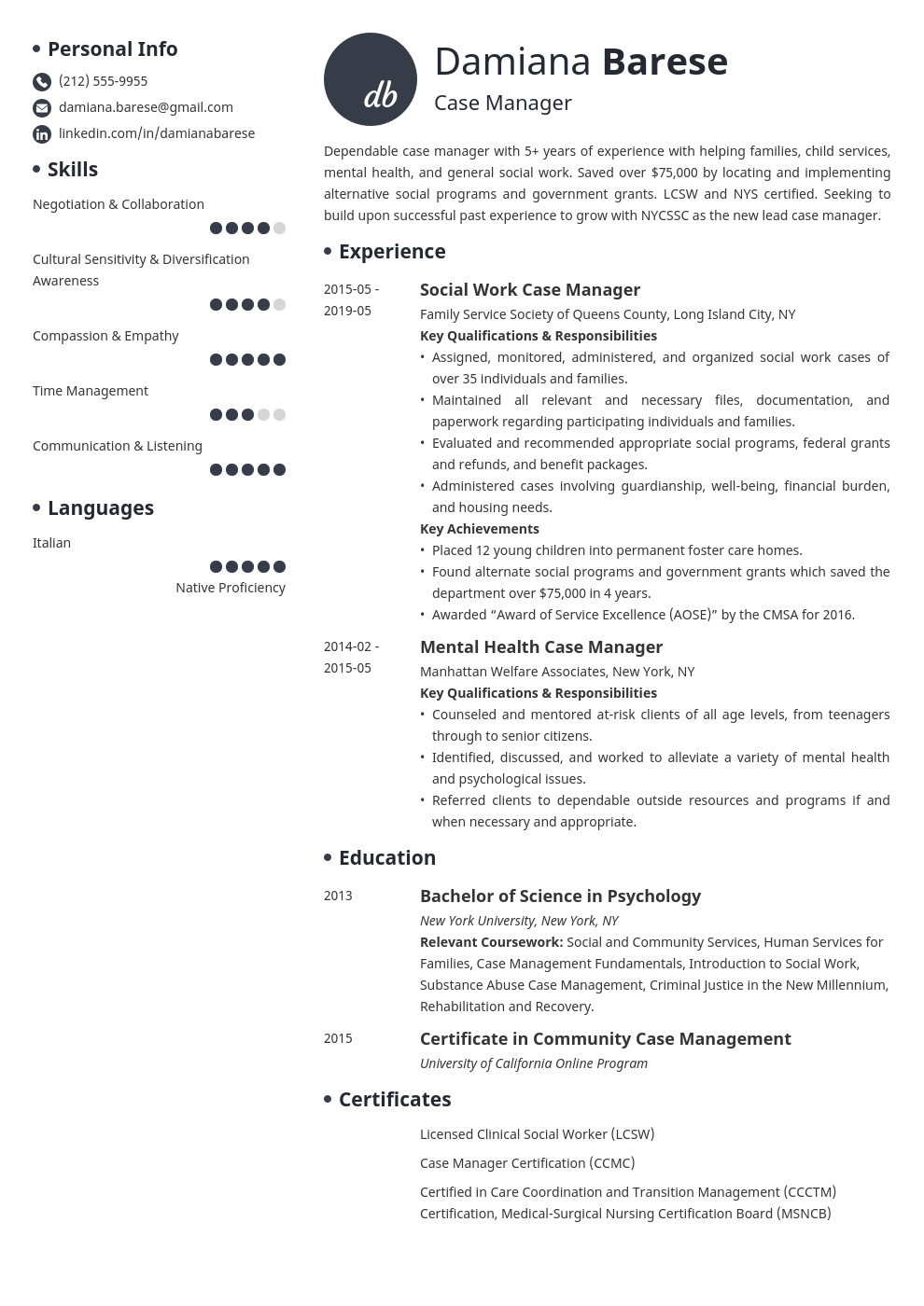 case manager resume example template initials