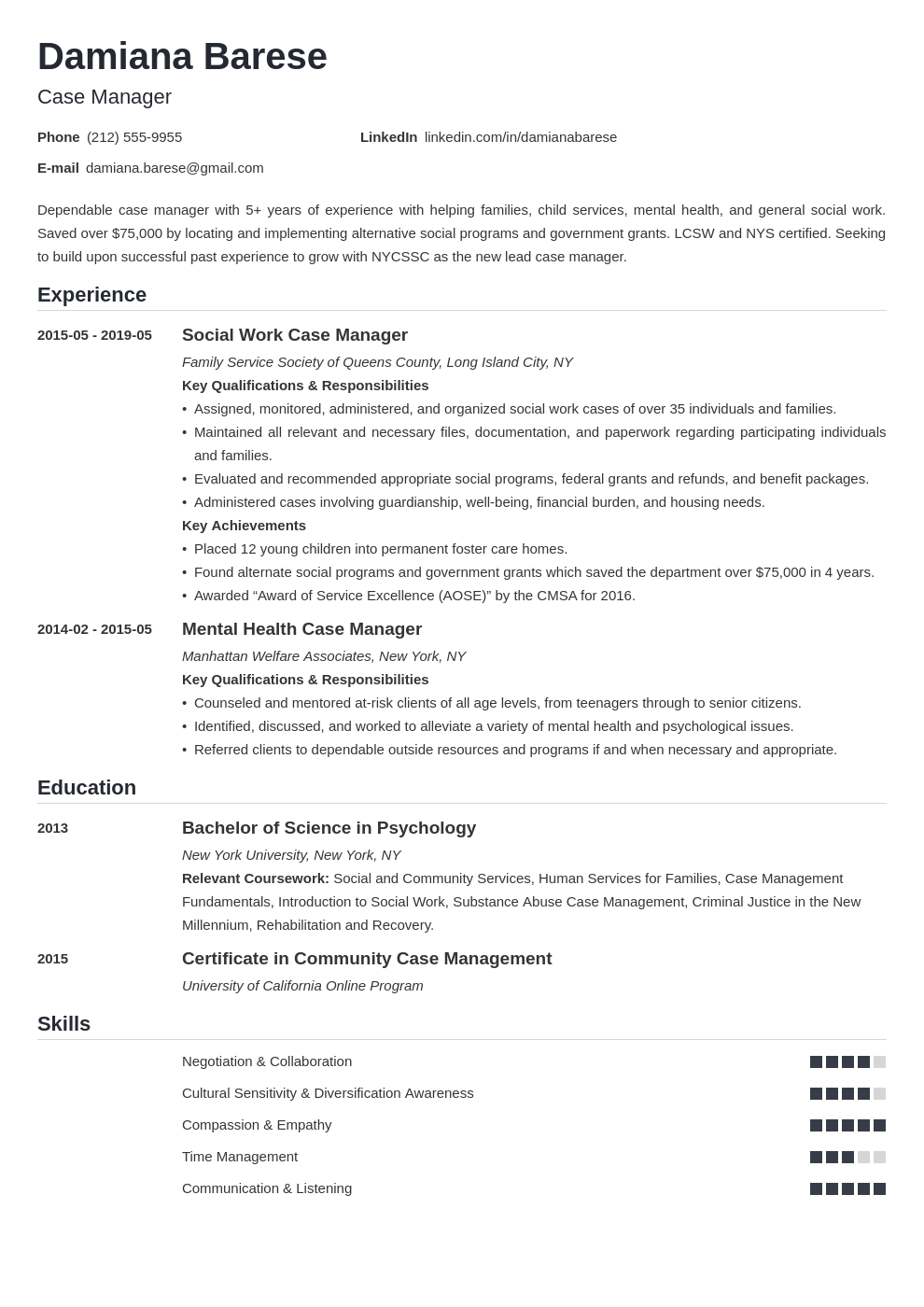 Case Manager Resume Samples Objective Job Description