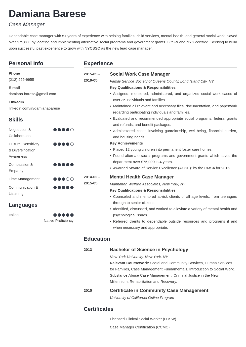 case manager resume example template simple