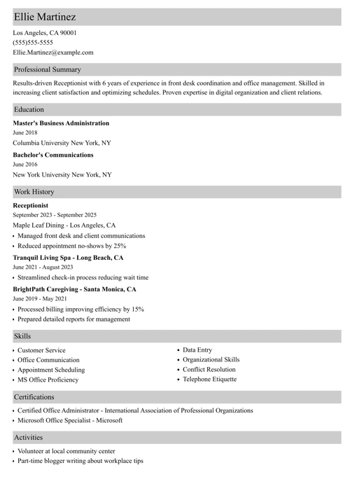 sample resume example