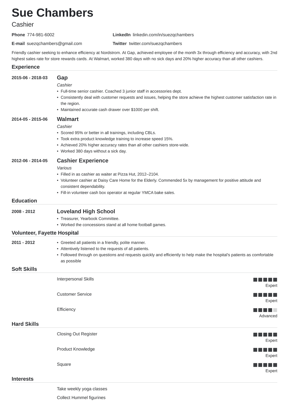 Cashier Resume Examples Sample With Skills Tips 