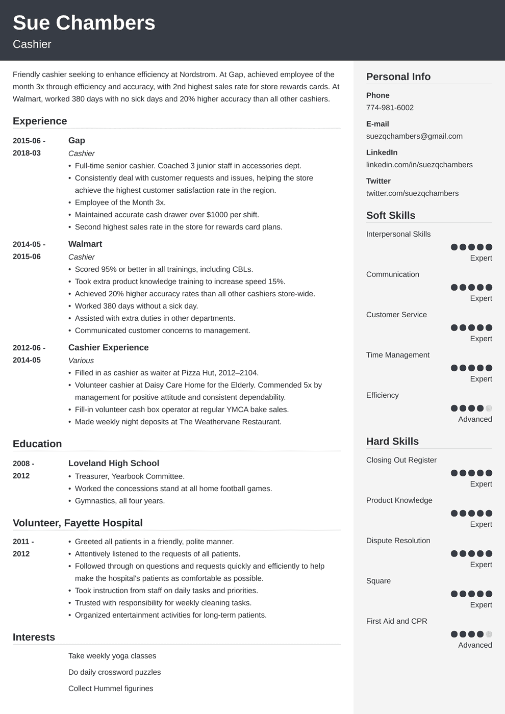 Cashier Resume Examples Sample With Skills Tips 