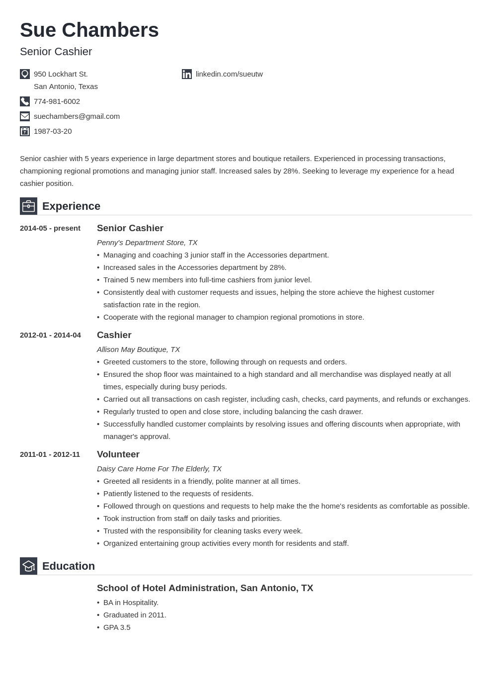 cashier resume template iconic