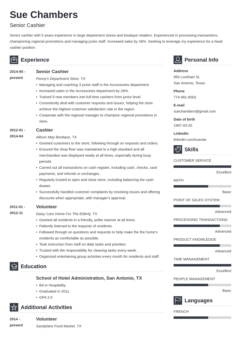 cashier resume template vibes