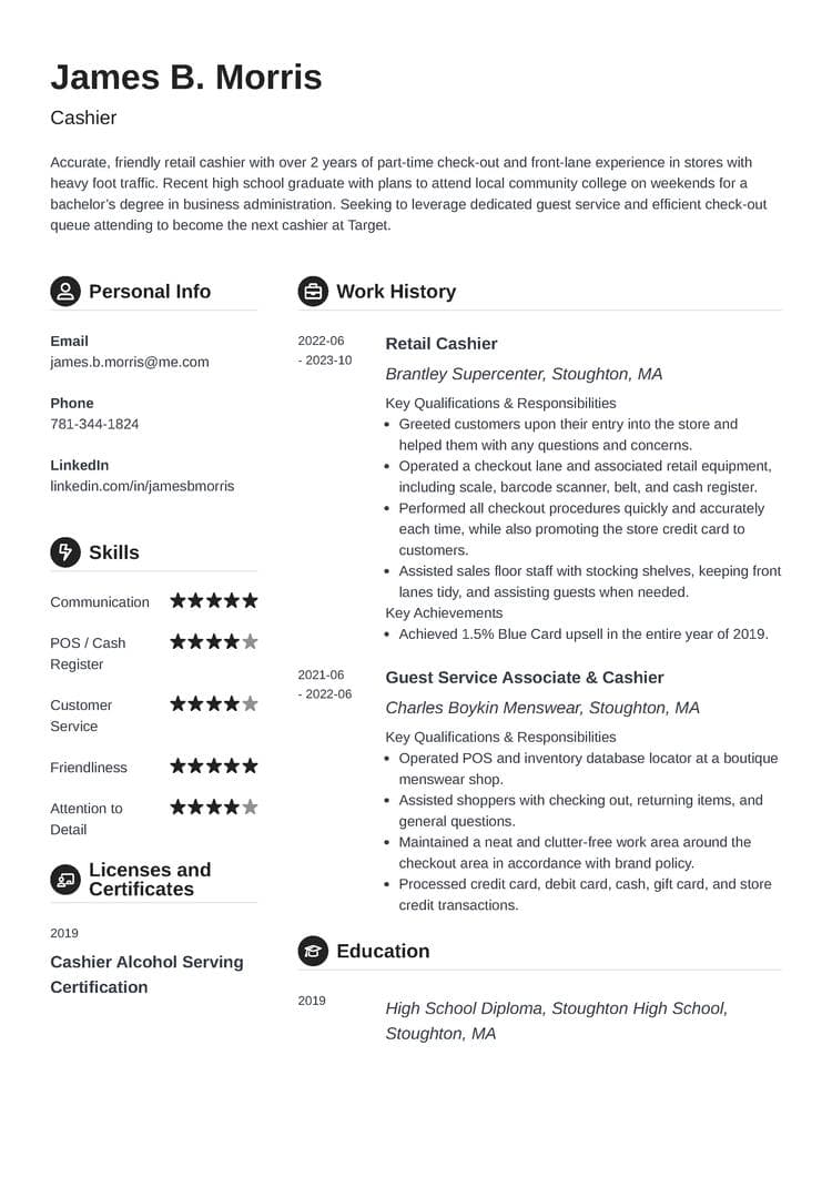 Cashier Resume Template - Crisp