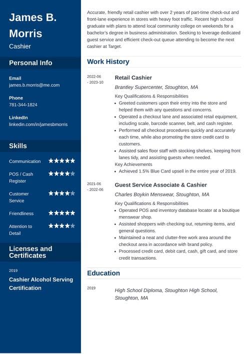 cashier resume example