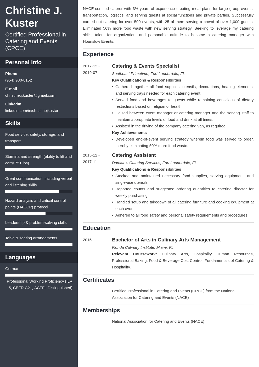 catering resume example template cascade