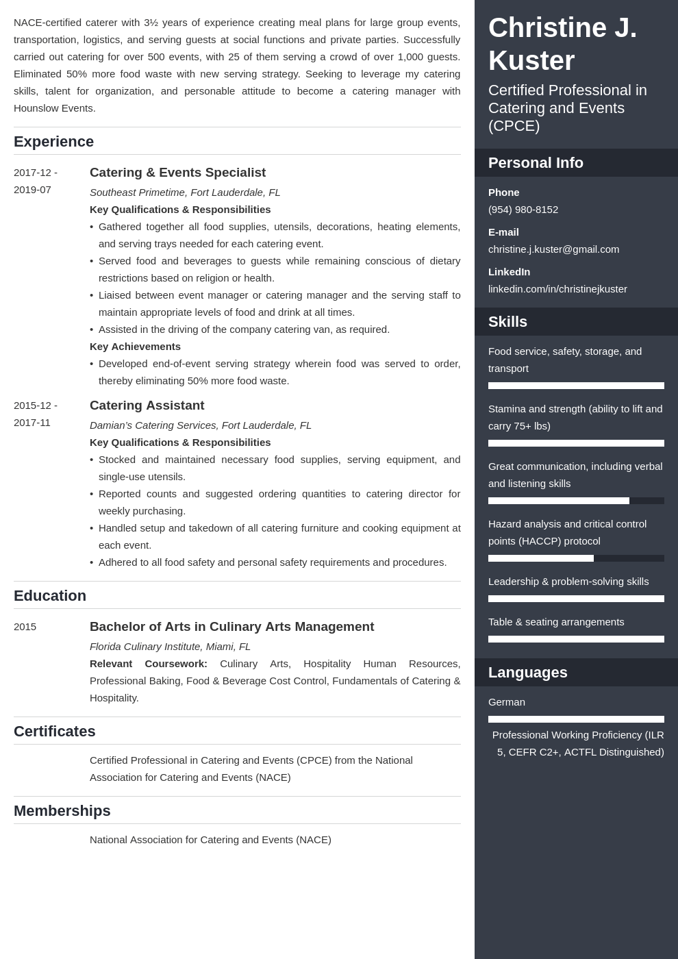 catering resume example template enfold