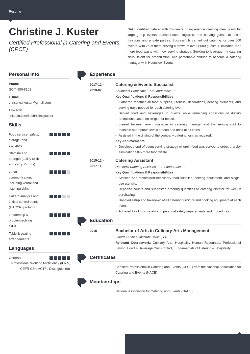 catering resume example template modern