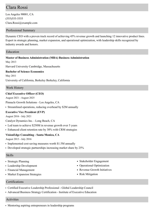 CEO resume example