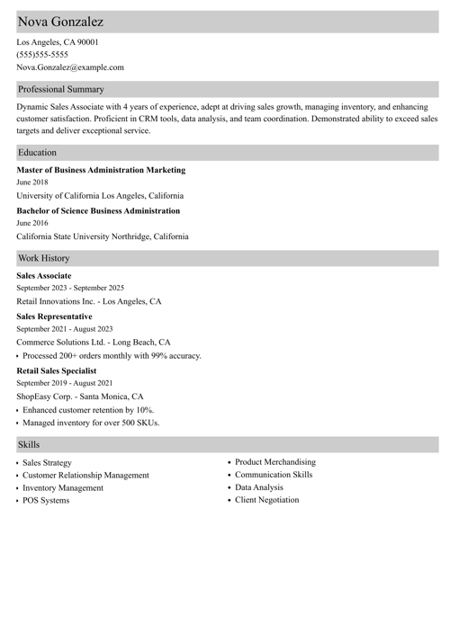sample resume example