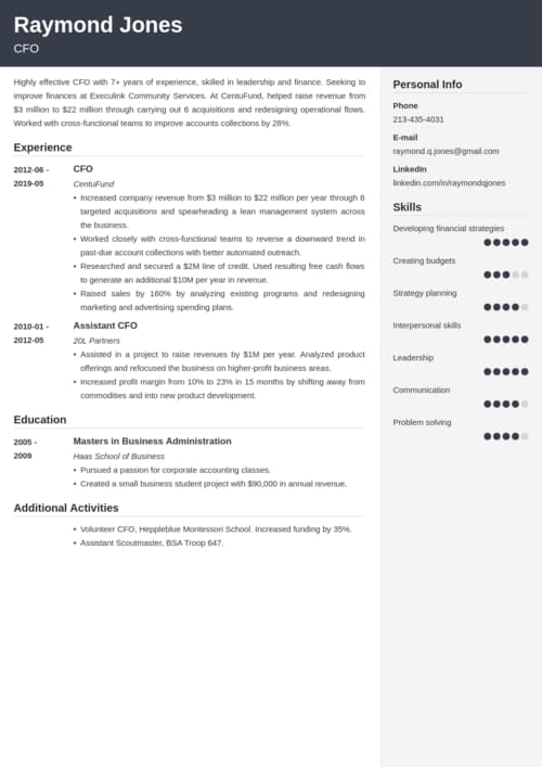 cfo resume templates