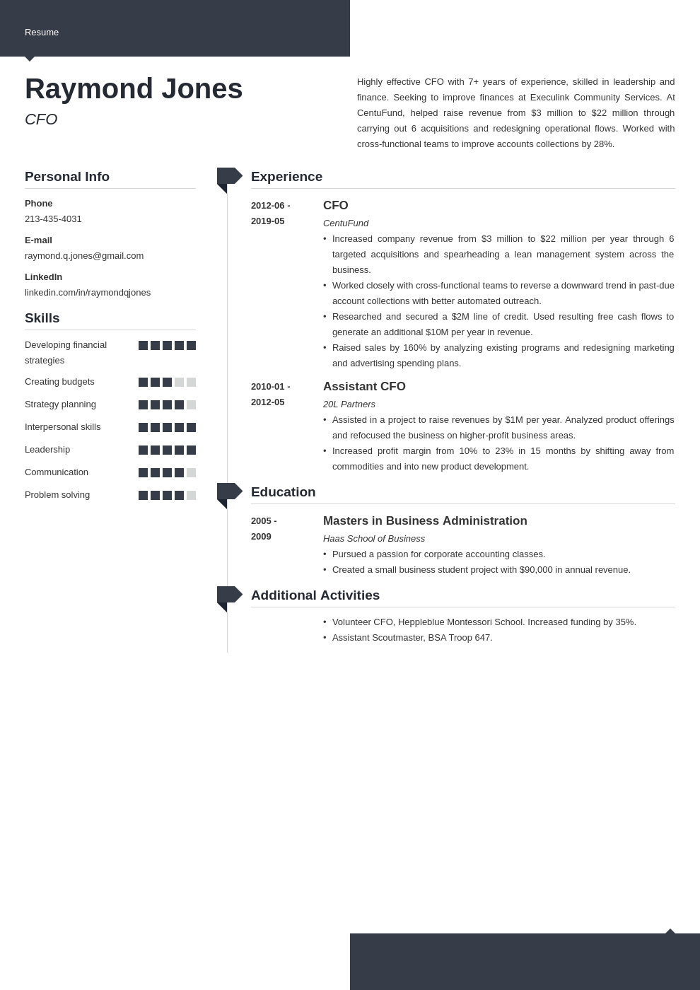 cfo resume example template modern