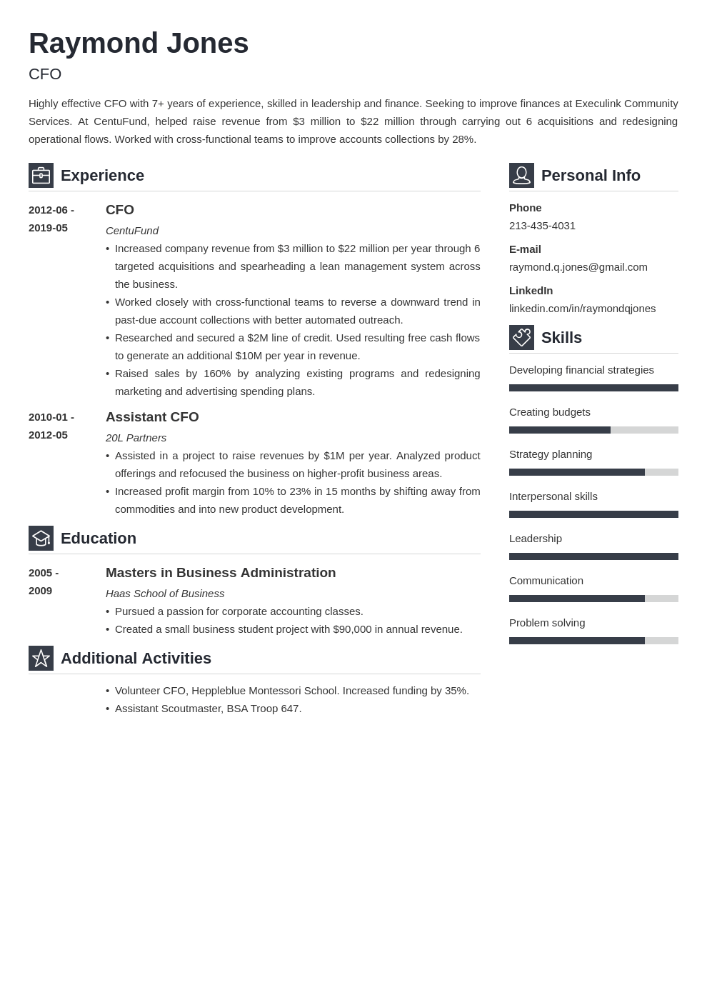 cfo resume example template vibes