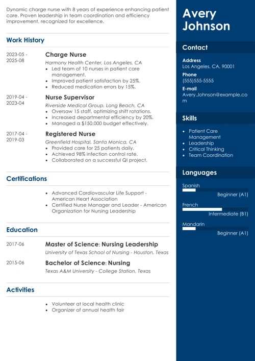 Charge Nurse Resume Example