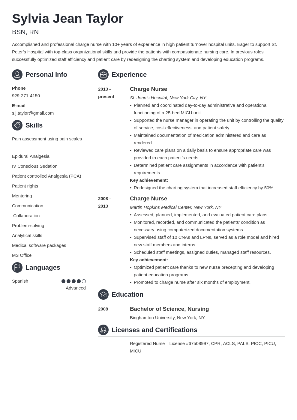 charge nurse resume example template crisp