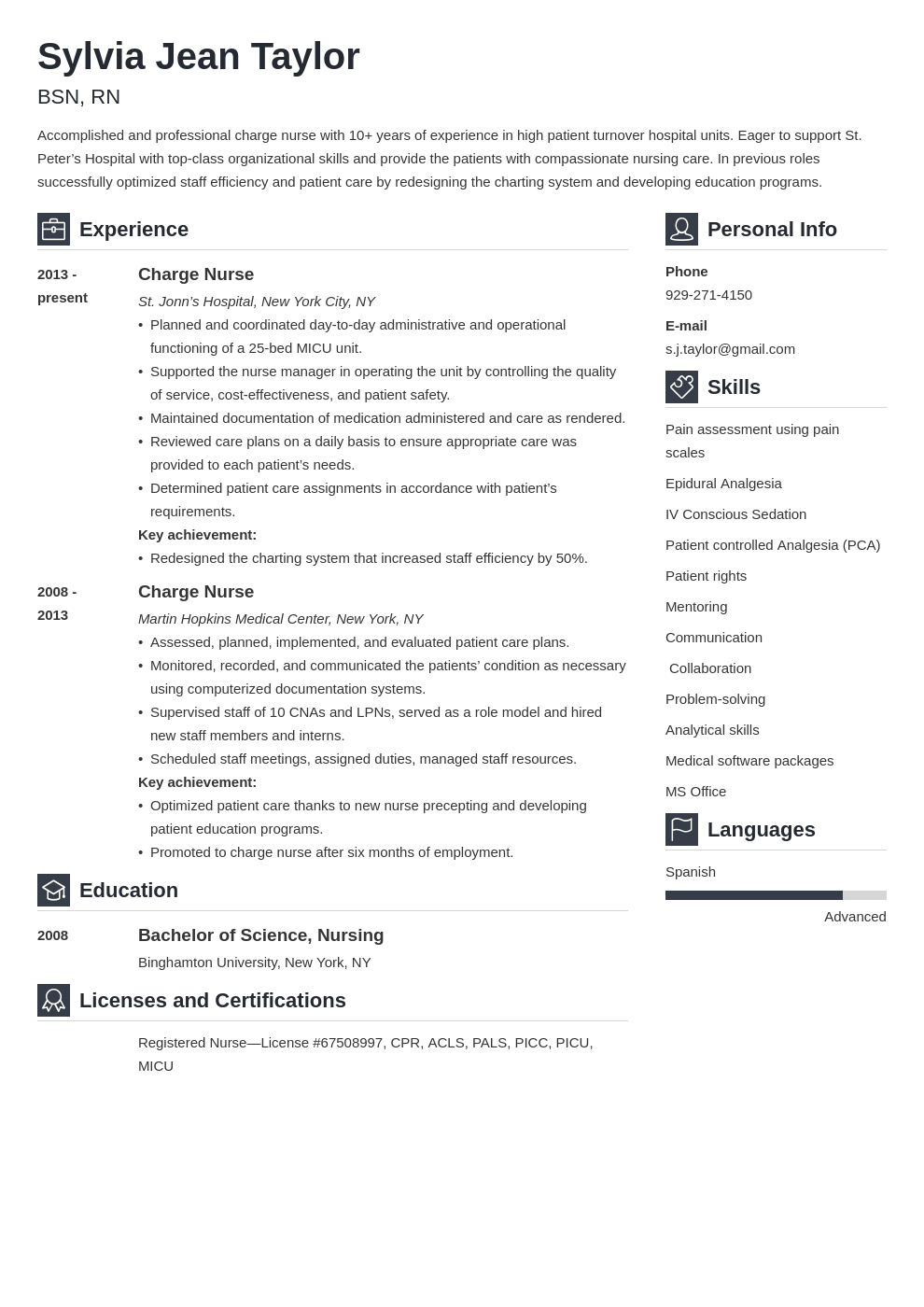 charge nurse resume example template vibes