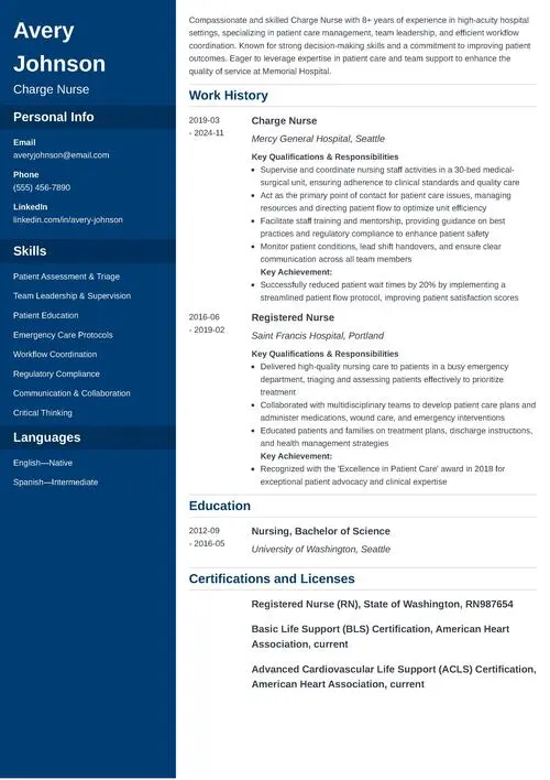 Charge Nurse Resume Example