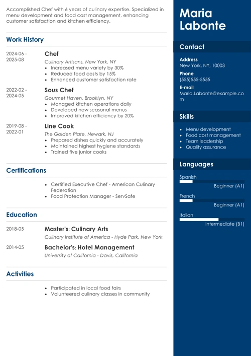 Chef resume example