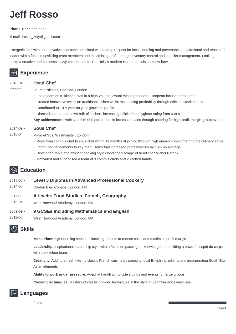 Chef Cv Example Writing Guide Template 20 Tips