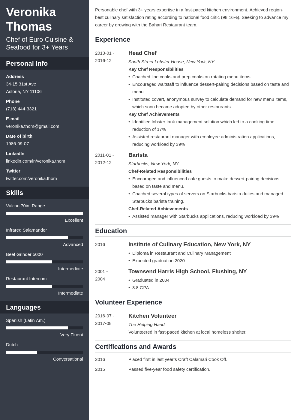 chef resume example template cascade