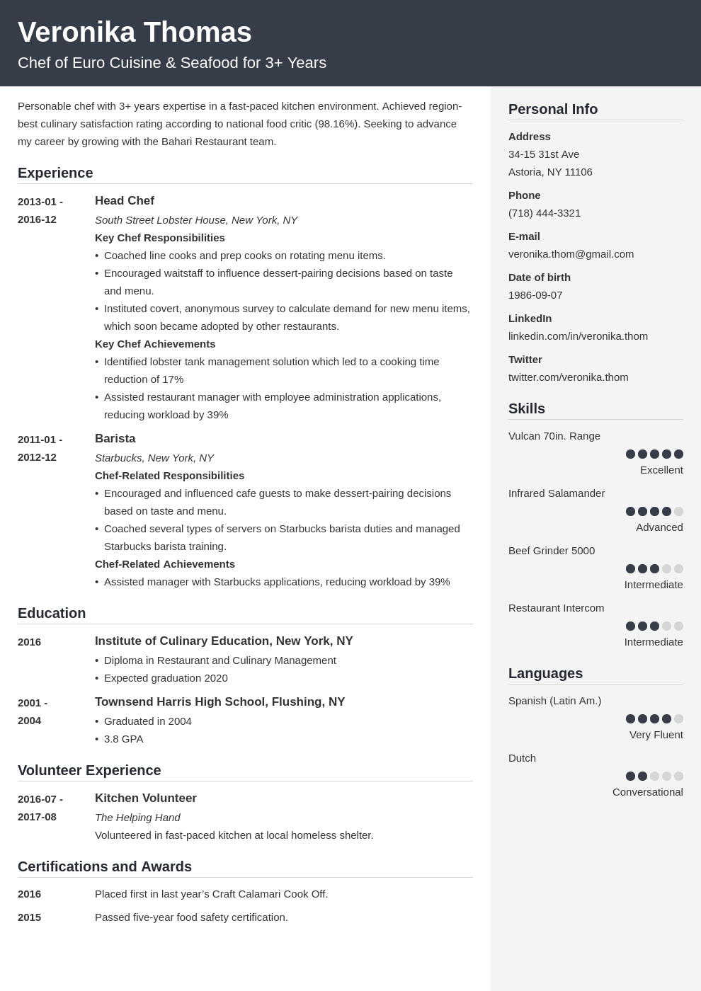chef resume example template cubic