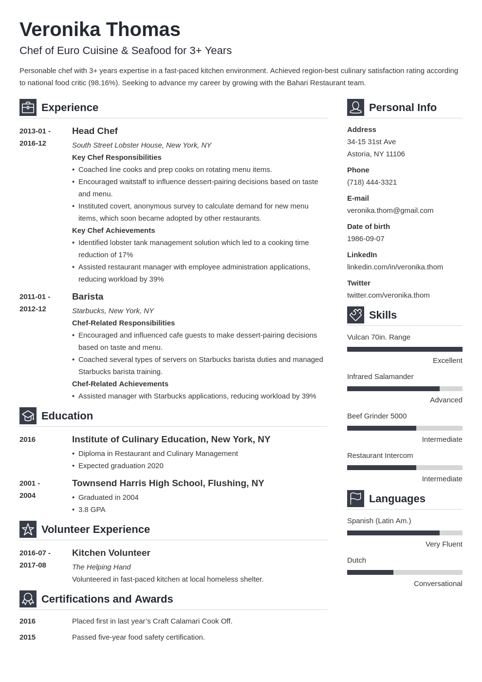 chef resume example template vibes