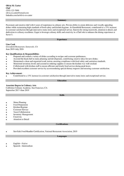 Chef Resume Examples, Skills + Template for 2024