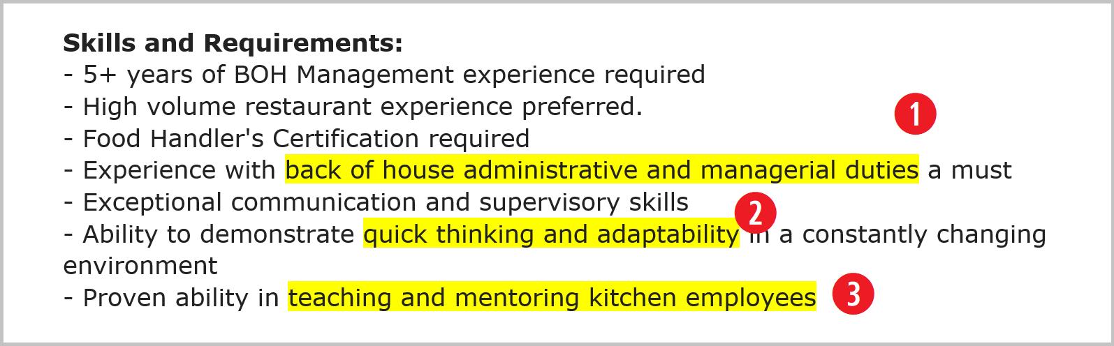 chef resume skills and requirements