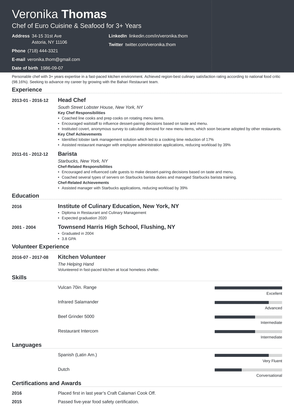 Chef Resume Examples Template Essential Skills