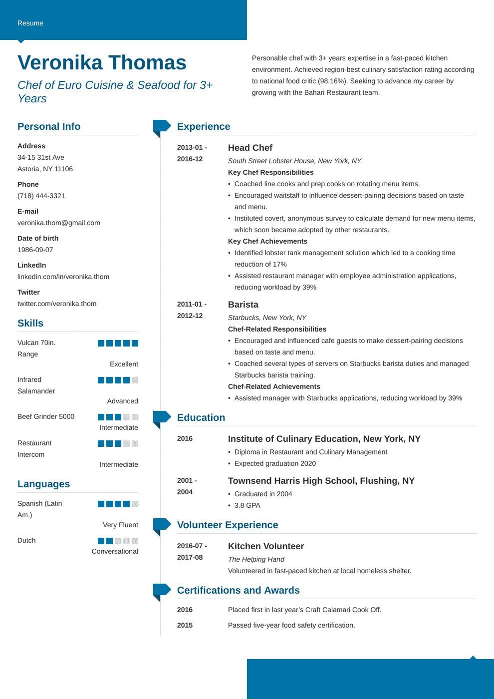 Chef Resume Examples Template And Essential Skills