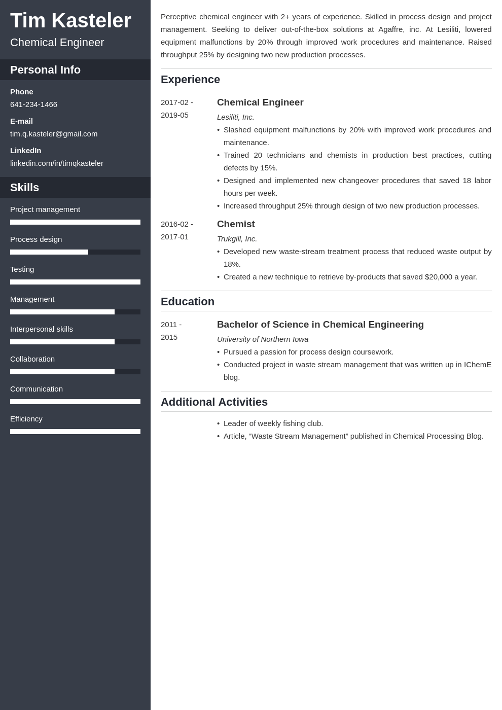 chemical engineer resume example template cascade