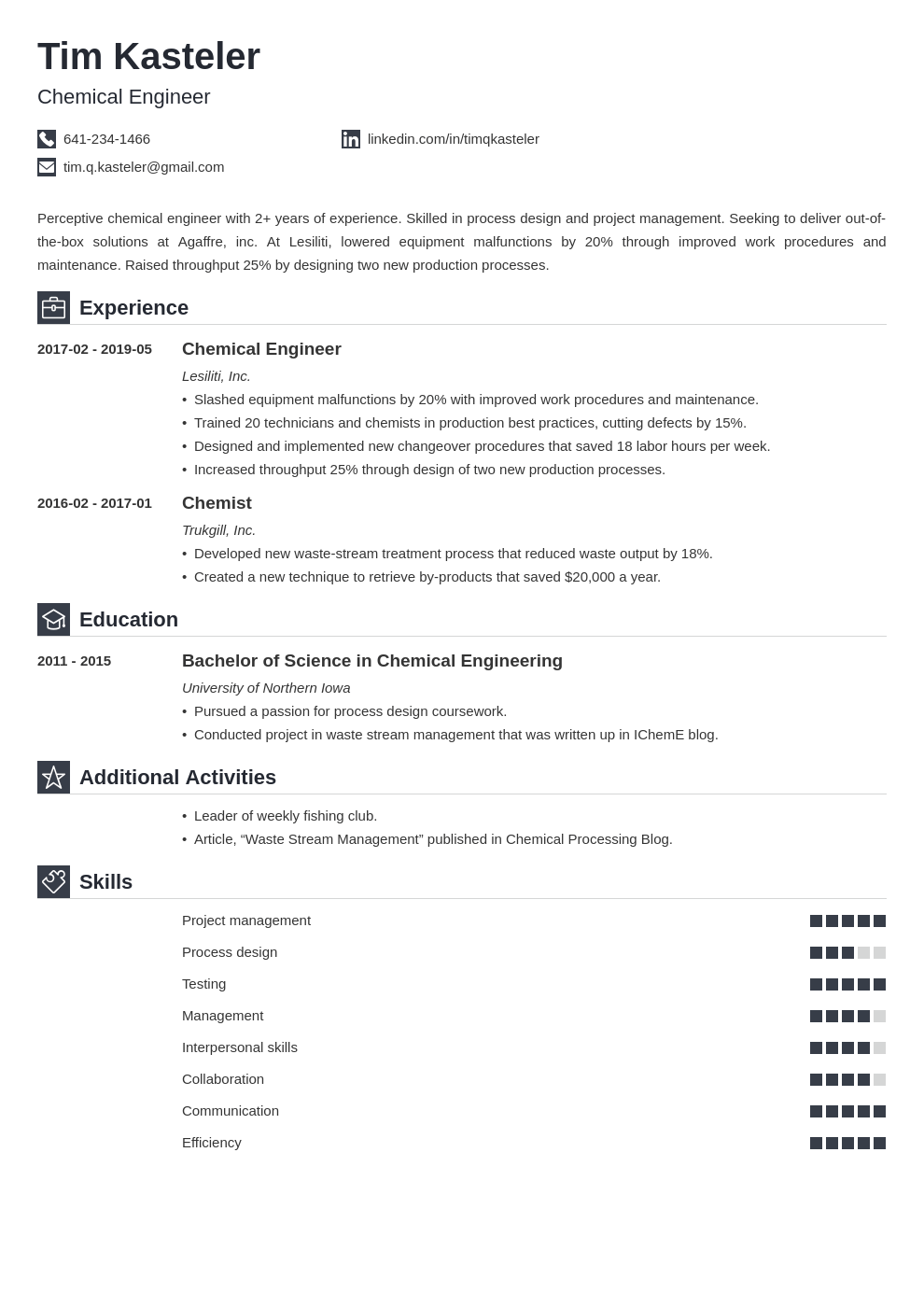 chemical engineer resume example template iconic