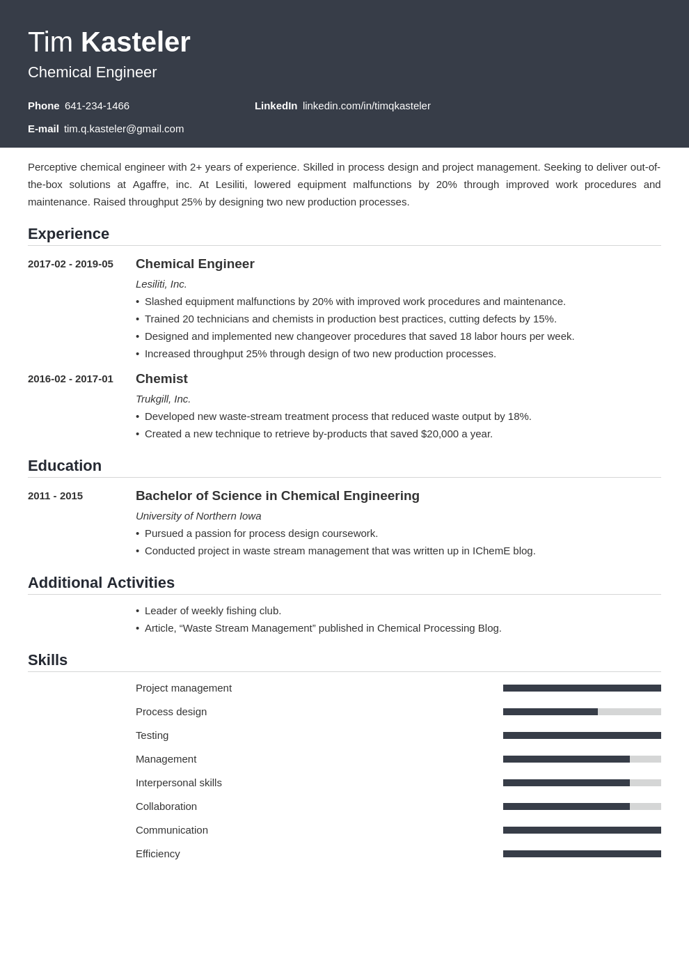 chemical engineer resume example template influx