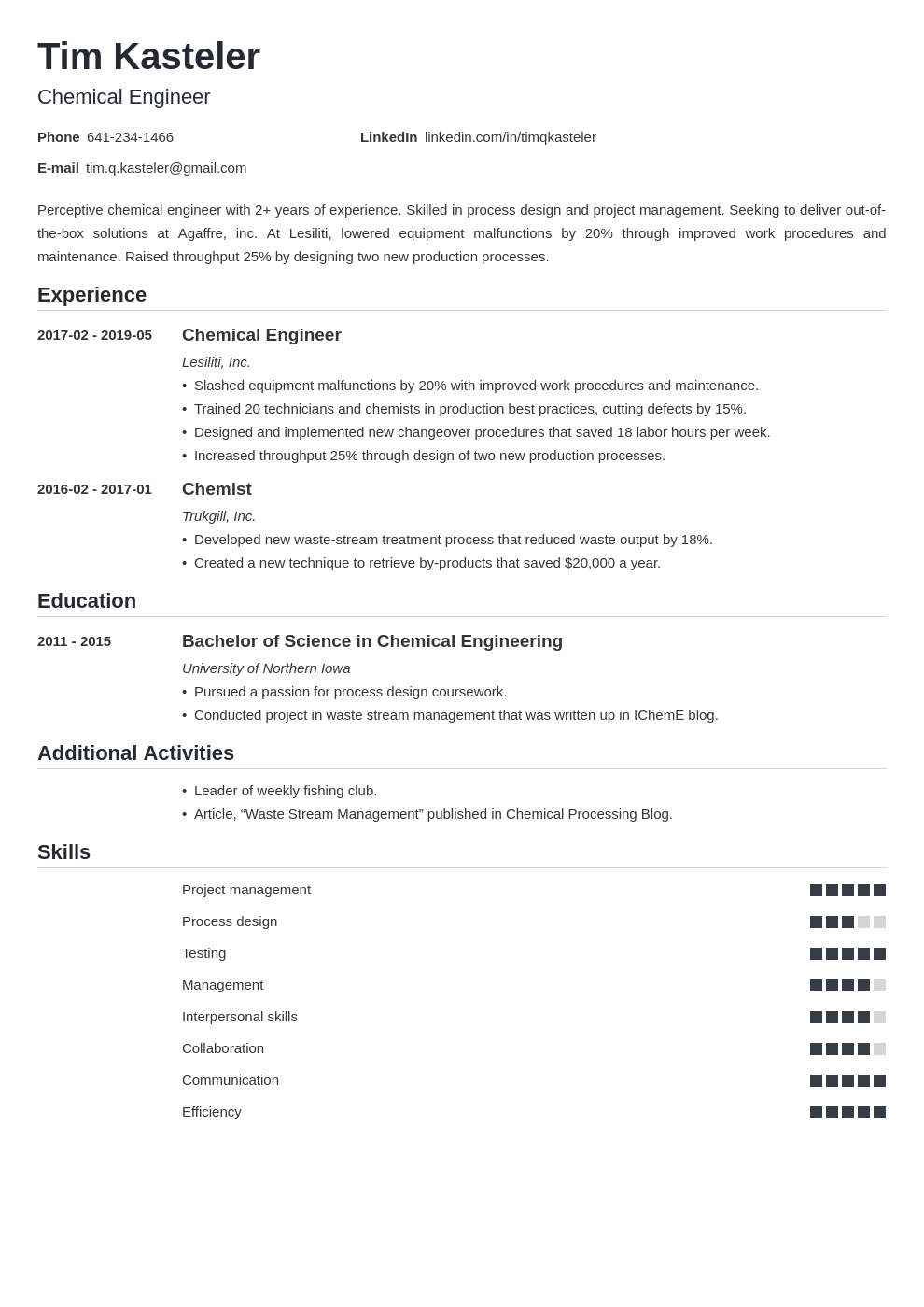 chemical engineer resume example template nanica