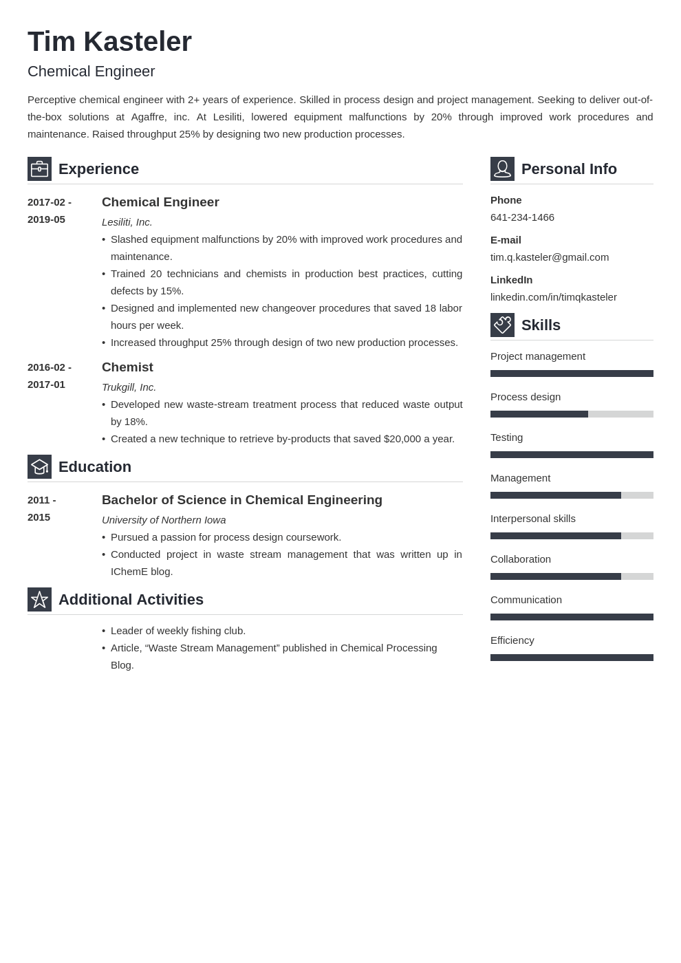 chemical engineer resume example template vibes