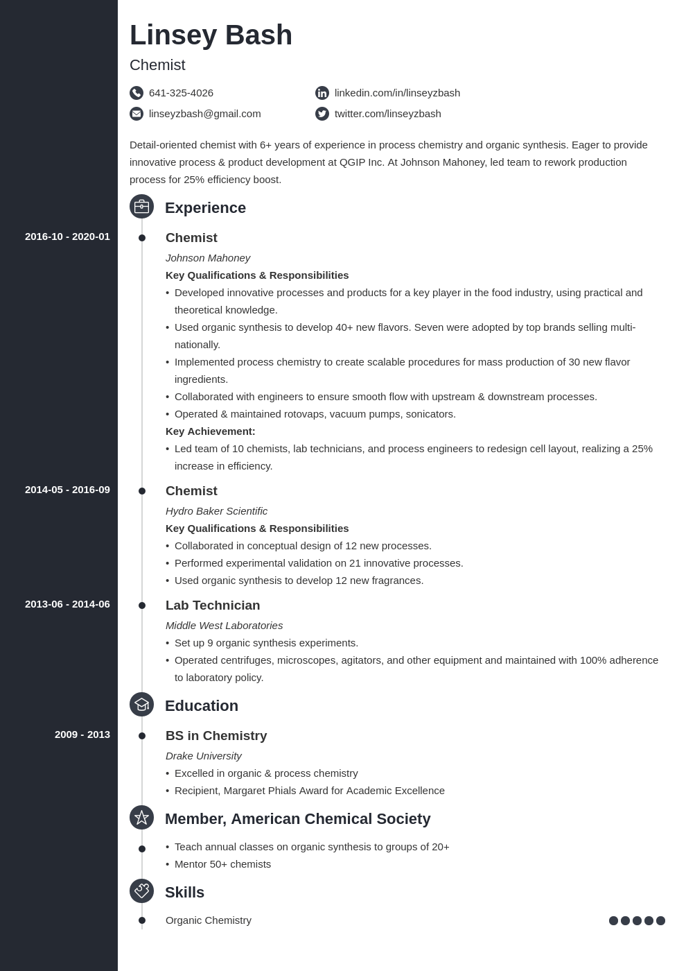 Chemistry Resume Examples (Guide for Chemists)