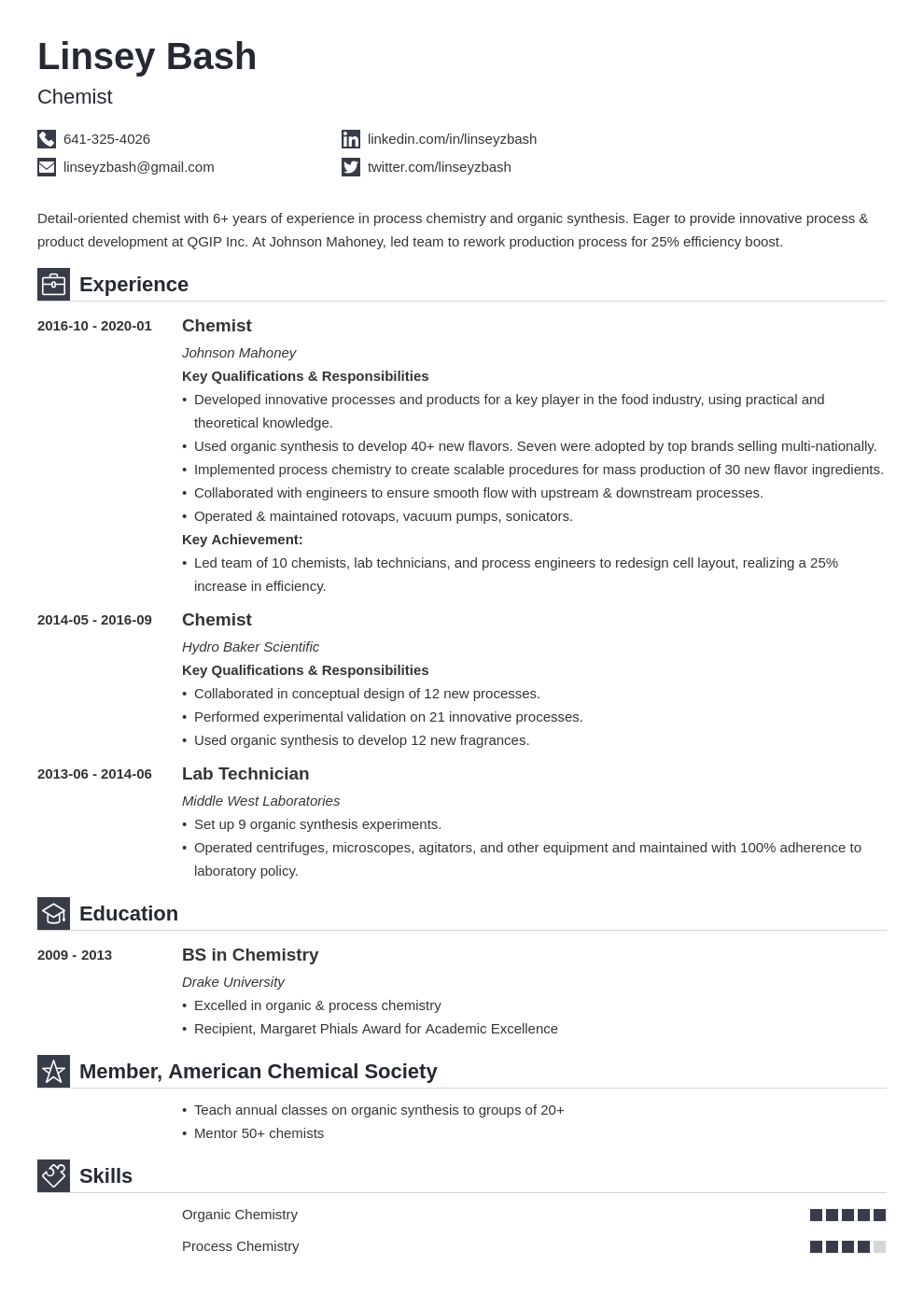 Chemistry Resume Examples (Guide for Chemists)