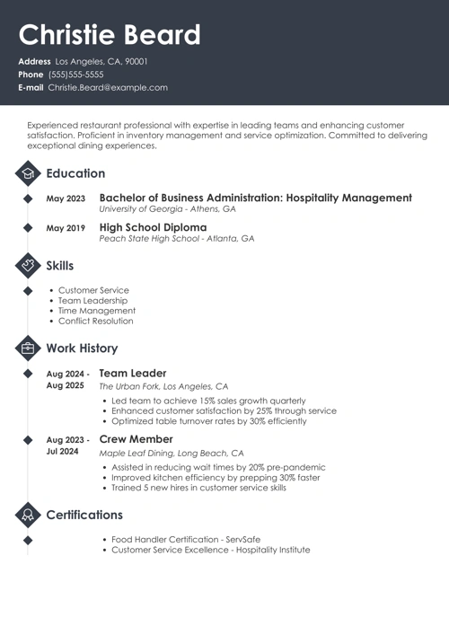 Chick-fil-A resume example