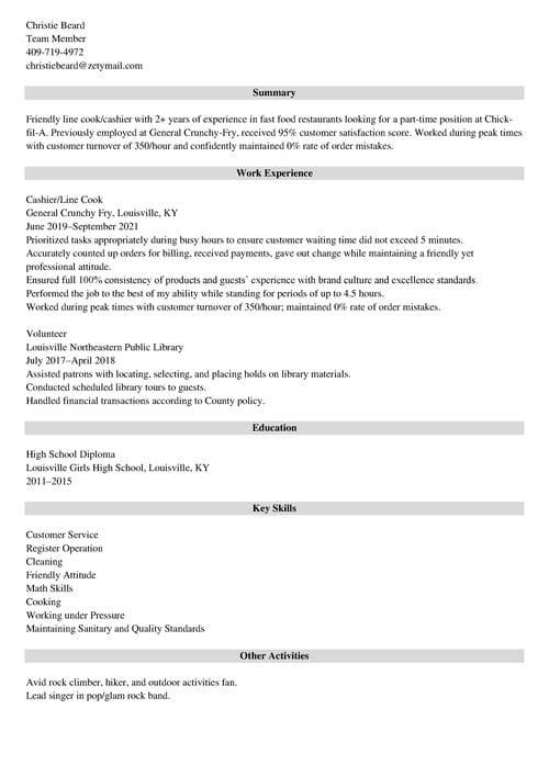 Chick-fil-A resume example