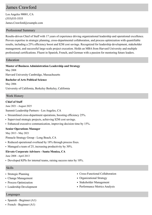 Chief of Staff Resume Sample