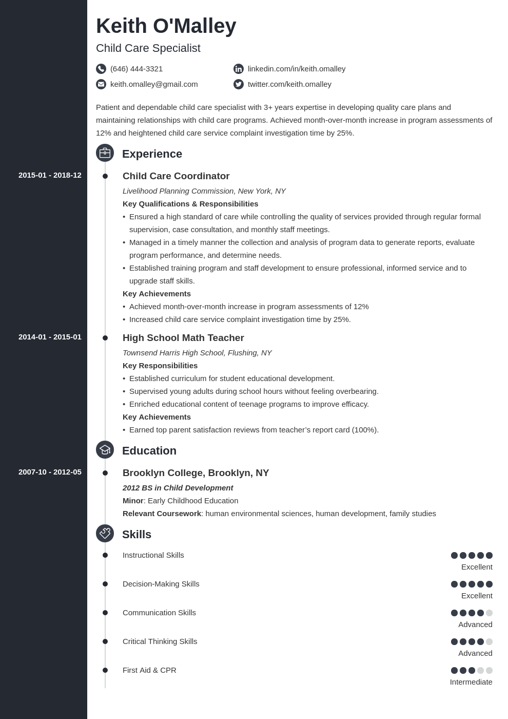 child care resume example template concept