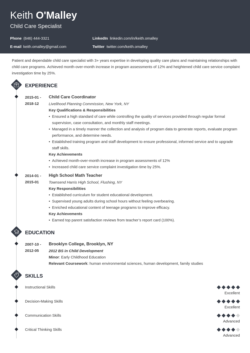 child care resume example template diamond